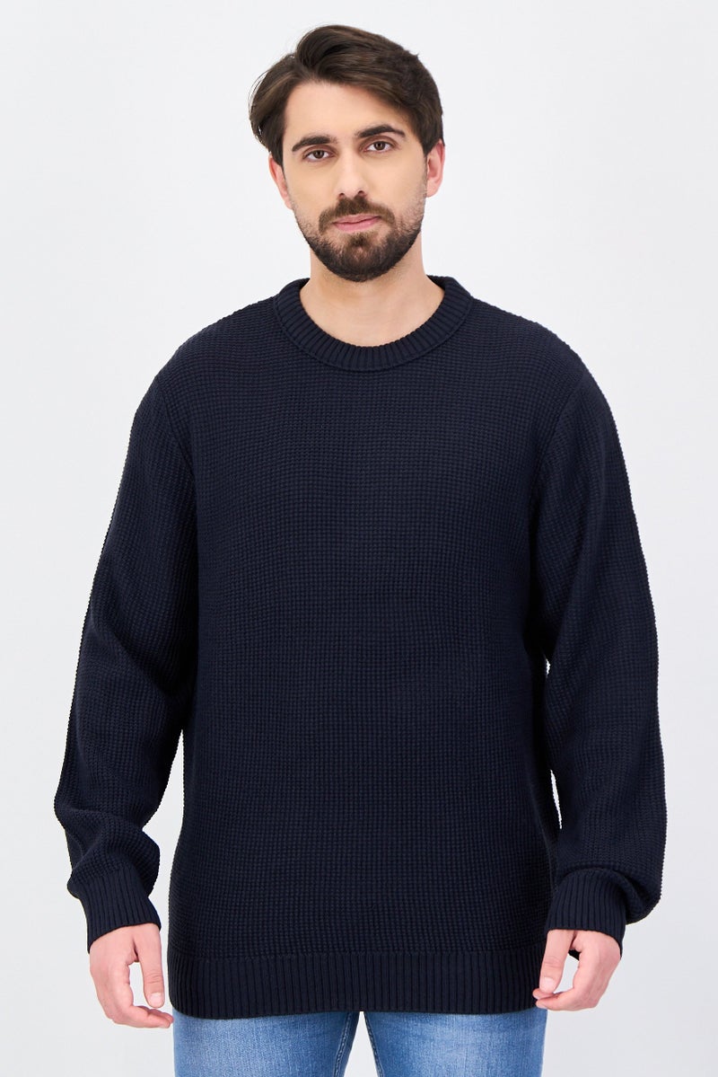 JACK & JONES Men Crew Neck Knitted Sweater, Navy - Image 1